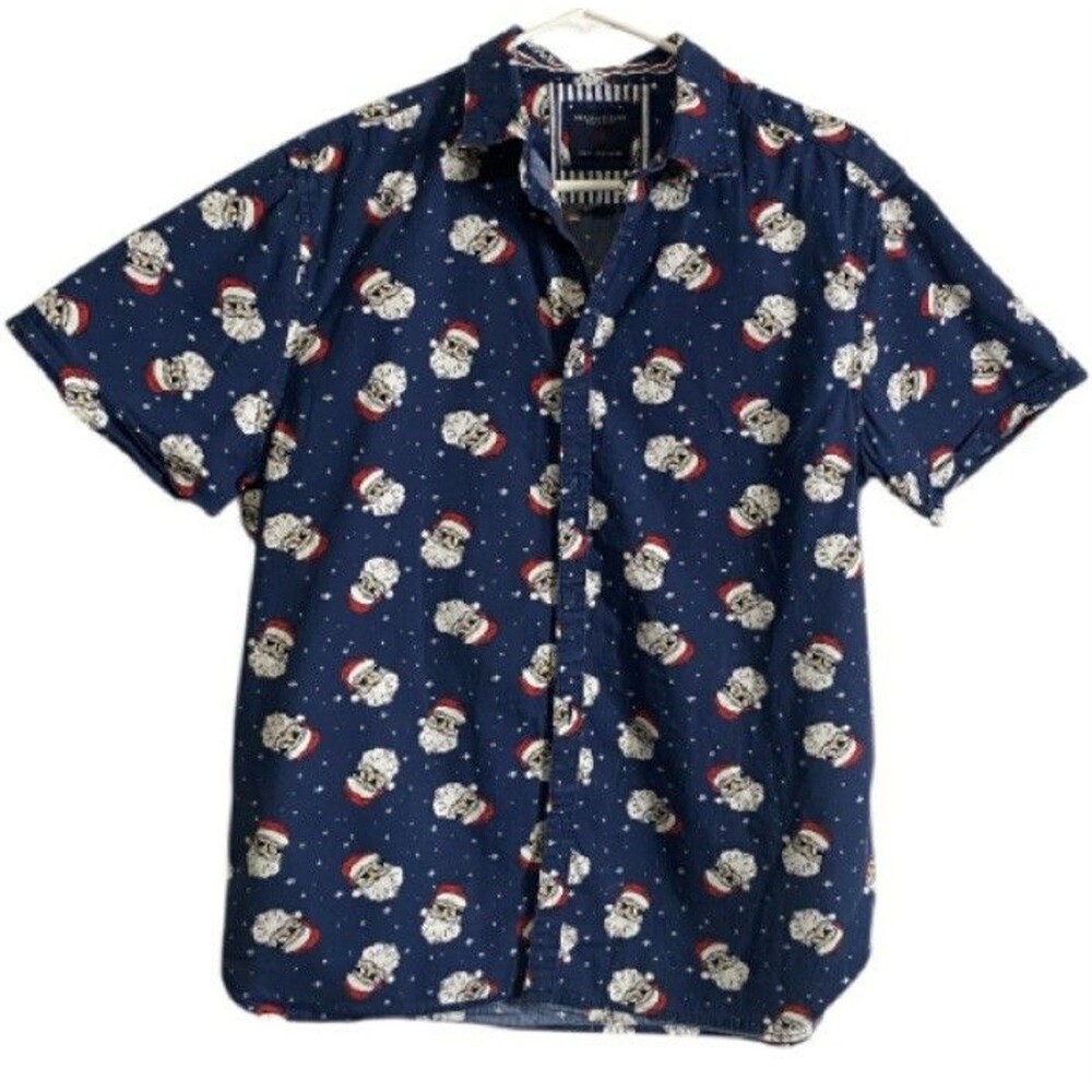 Denim & Flower Ricky Singh Santa Claus Men XL Navy Christmas Shirt Button Up